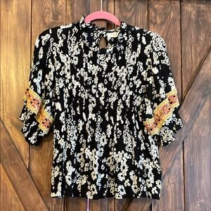 THML Black and White Smocked Blouse